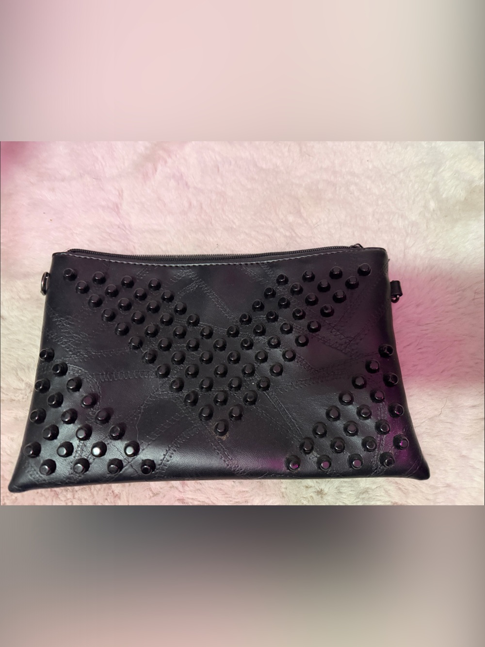 Black Studded Leather Clutch